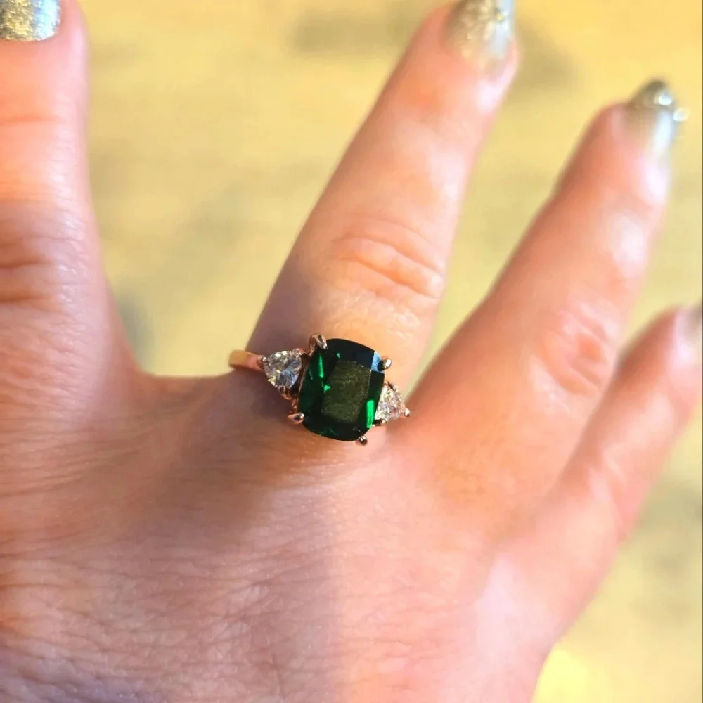 Women Zirconia Wedding engagement ring Art Deco